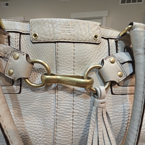 Coach Hampton Off White Leather Carryall Satchel Purse Handbag 10529 - Picture 4 of 16